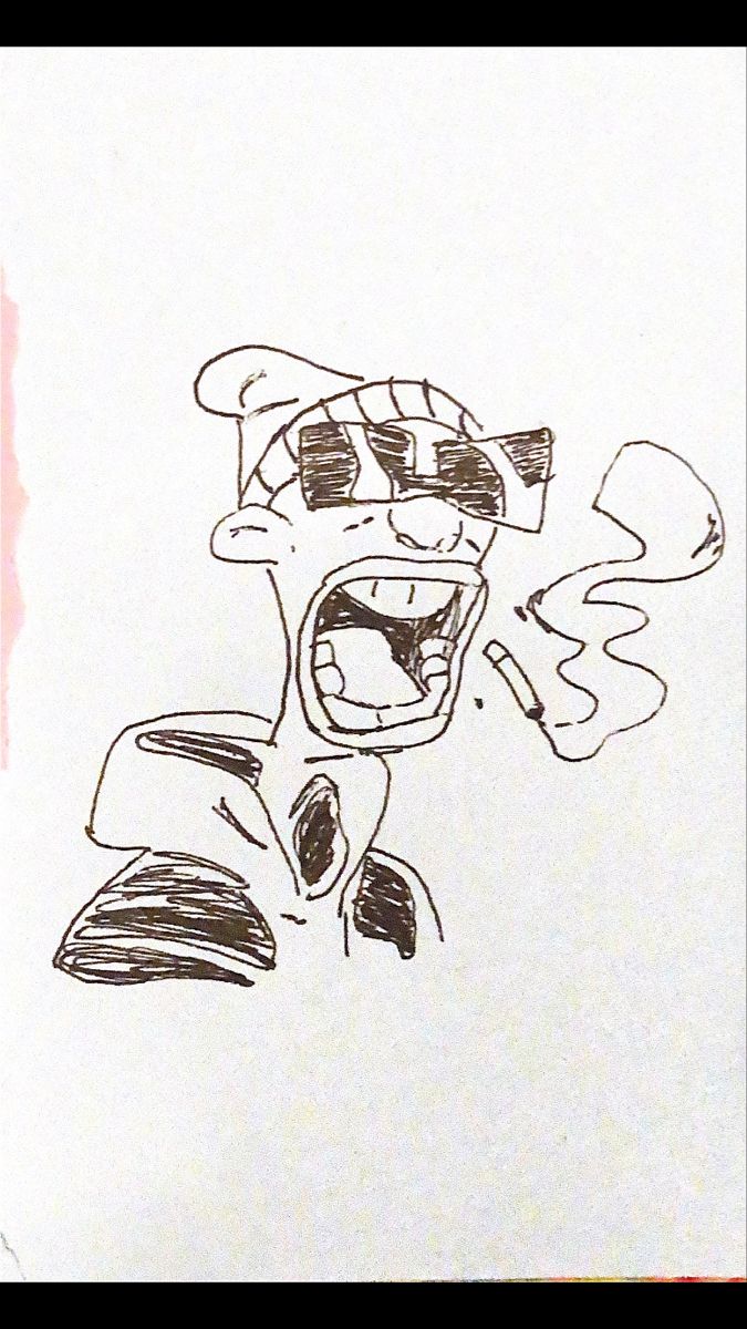 a drawing of a cartoon character with his mouth open