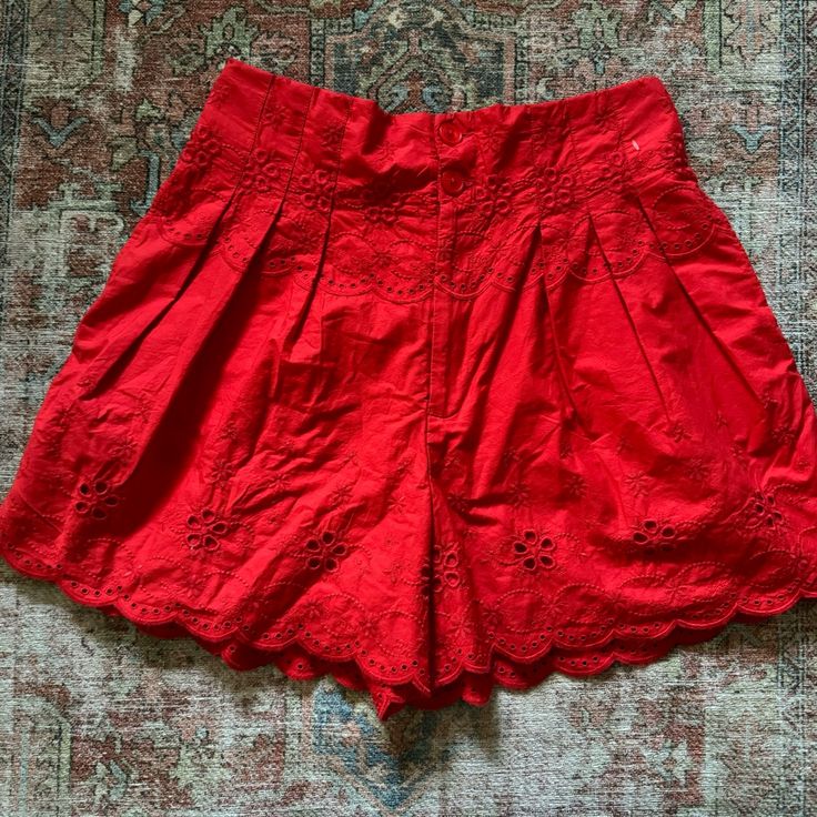 Fp Embroidered Shorts Size Large Never Worn/No Tags Casual Red Bottoms With Floral Embroidery, Embroidered Red Bottoms For Summer, Short Cotton Bottoms With Floral Embroidery, Cotton Bottoms With Floral Embroidery, Short Length, Red Cotton Bottoms With Floral Embroidery, Red Embroidered Bottoms For Summer, Cotton Bottoms With Floral Embroidery In Short Length, Embroidered Cotton Shorts, Red Short Leg Bottoms For Spring