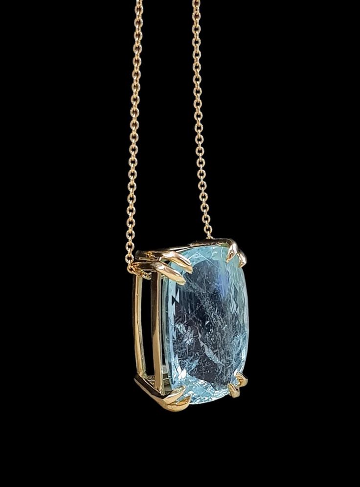 AMAZING AQUAMARINE 14K GOLD PENDANT WITH NECKLACE 8 PRONGS 15.70 CT CUSHION CUT 100% NATURAL AQUAMARINE  EGLABS CERT COLOR-BLUE  PENDANT MEASUREMENTS- 21*13  MM 14K GOLD CHAIN- 42 CM ✦ Perfect Setting gift box ✶✶ SHINE BRIGHT WITH A DIAMOND ✶✶   We create luxury handmade jewelry just for you, using the best quality diamonds, gemstones and gold. With more than 30 years of experience, we design high fashion jewelry for your everyday moments as well as special occasions. We bring you the hottest tr Blue Sapphire Pendant, High Fashion Jewelry, Aquamarine Pendant, Aquamarine Necklace, Blue Tanzanite, Blue Pendant, Sapphire Pendant, Deco Jewelry, Aquamarine Blue