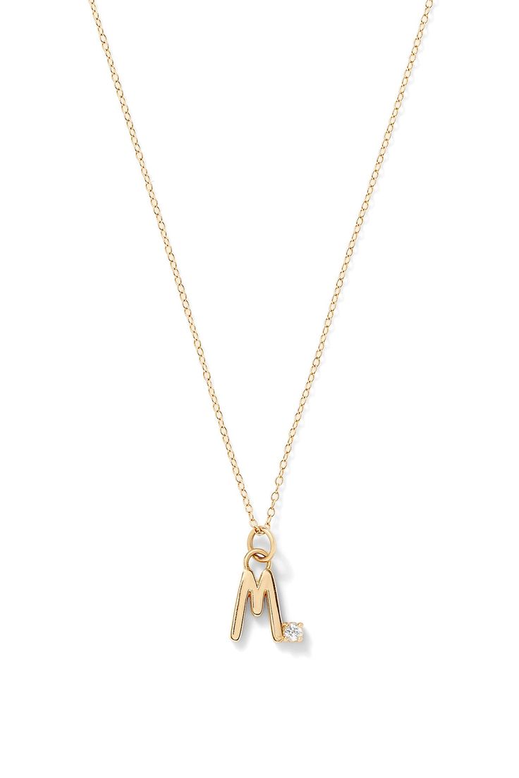 Wear your initials around your neck. Choose any letter of the alphabet, accented with a white diamond at the end. Classic Diamond Initial Pendant Jewelry, Classic Diamond Jewelry With Initial Pendant, Classic Diamond Initial Necklace For Anniversary, Classic Formal Name Necklace With Initials, Classic Diamond Necklace With Initials For Formal Occasions, Classic Diamond Necklace With Initials For Formal Events, Classic Formal Diamond Necklace With Initials, Initial Diamond Necklaces, Diamond Initial Necklaces