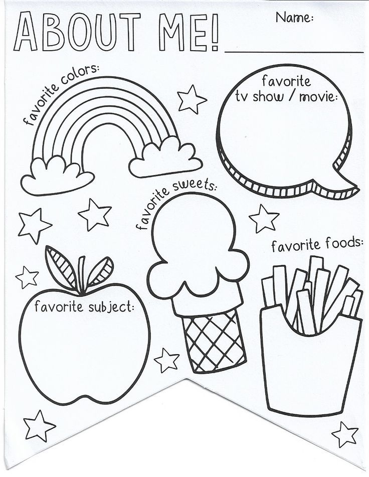 an adult coloring page with the words about me and some food items in black and white