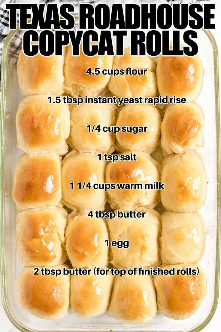 the recipe for texas roadhouse copycat rolls in a glass baking dish with instructions