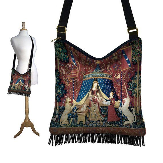 Bohemian Hippie Bag Hobo Purse Crossbody Bag Gyspy Boho Fringe Bag Medieval Renaissance Faire Bag La Lady And The Unicorn, Utica Ny, Elephant Fabric, Blue Tapestry, Boho Beautiful, Great Works Of Art, Hippie Bags, Boho Fringe, Sack Bag