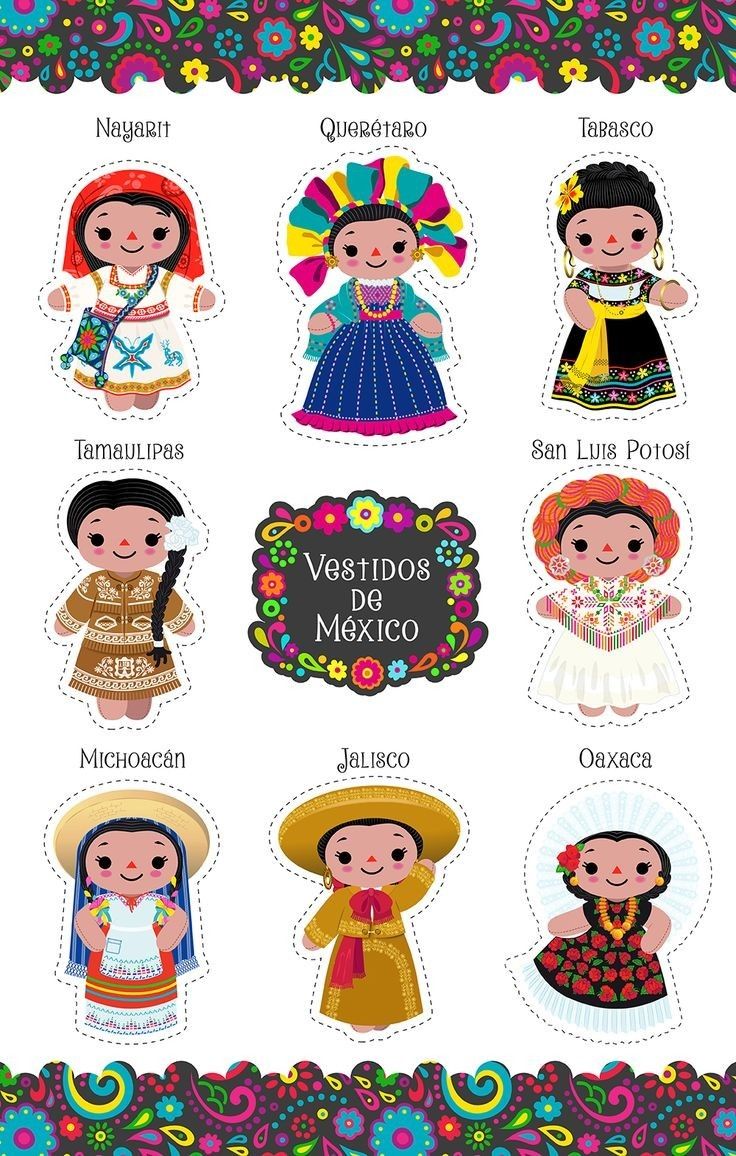 an image of mexican children in different costumes and colors, with the words mexico written on it