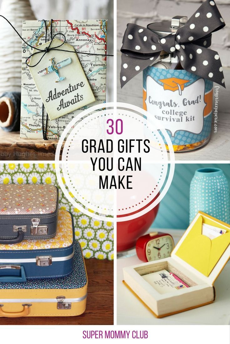 the collage shows different items that are on display with text overlay reading 30 grad gifts you can make