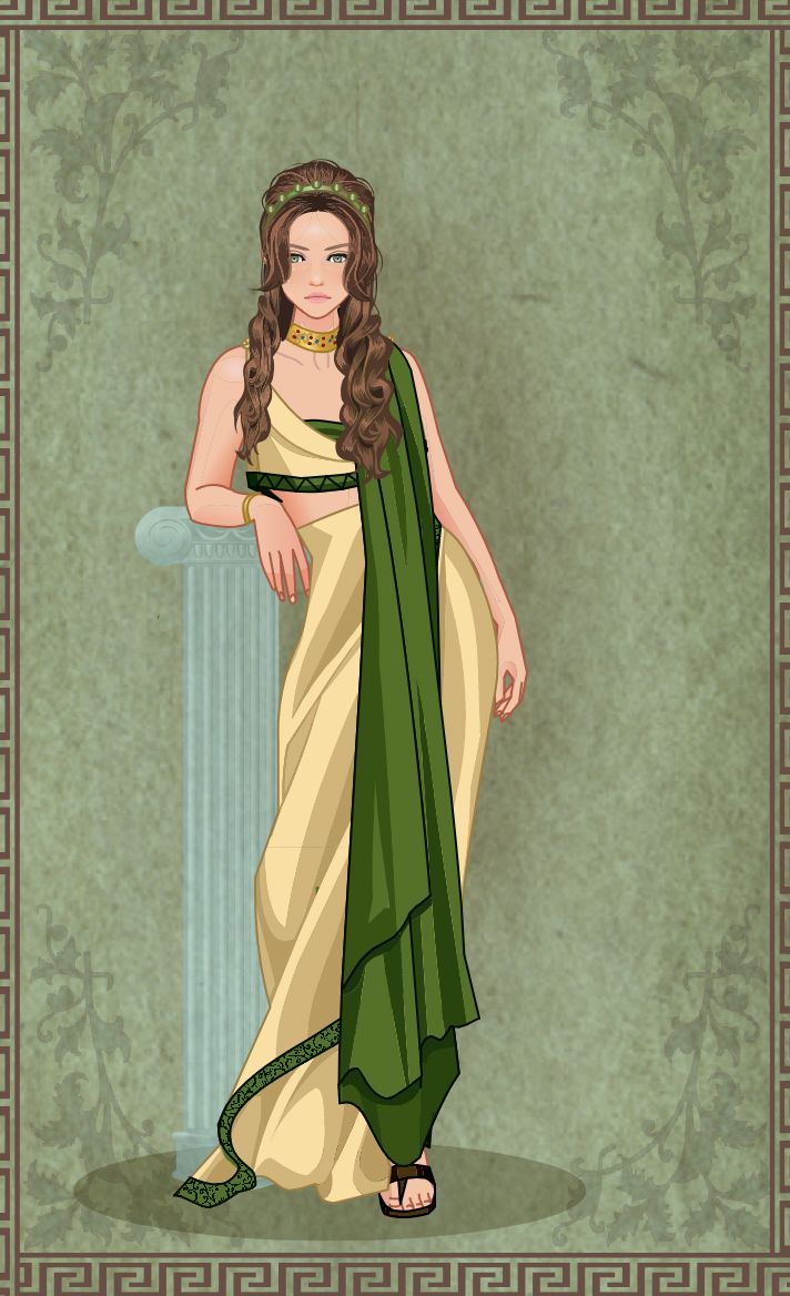 a woman with long hair wearing a green and white sari, standing in front of a