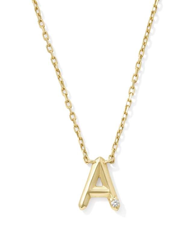 Diamond Accent Letter A 14k Yellow Gold Pendant Necklace in White Diamond | Kendra Scott Fine Jewelry 14k Gold Diamond Necklace With Initials, Gold Diamond Necklace With Initials, Yellow Gold Diamond Necklace With Initials, Dainty Initial Pendant Necklace With Diamond Accents, Fine Jewelry Initial Necklace With Diamond Accents, Dainty Initial Necklace With Diamond Accents, 14k Gold Diamond Initials Necklace For Anniversary, 14k Yellow Gold Diamond Necklace With Initials, Yellow Gold Fine Jewelry Name Necklace With Diamond Accents