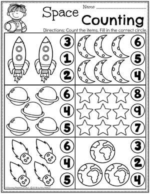 the space counting worksheet for kids to practice counting numbers and counting them in order to