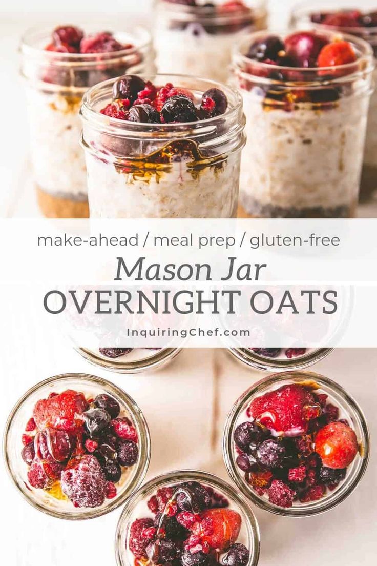 mason jar overnight oats with berries in them