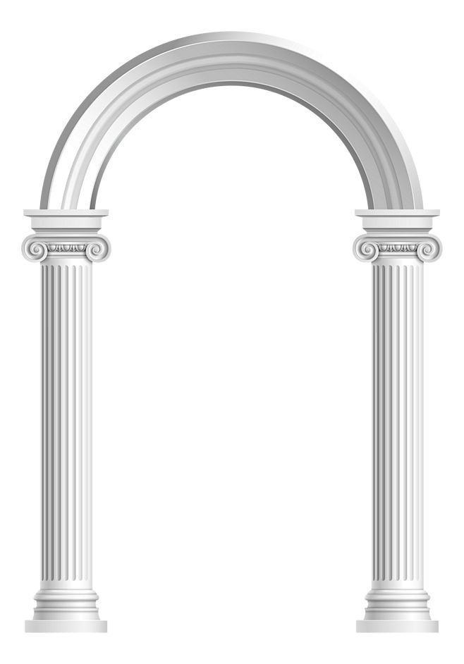 an arch made of white marble with two columns on the top and one column at the bottom