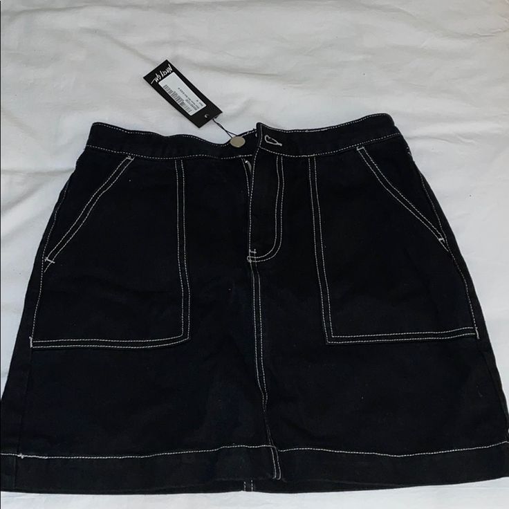 Nwt Nasty Gal Black Denim Skirt With Cute White Detailed Stitching! Black Spring Denim Mini Skirt, Black High-rise Mini Skirt For Spring, Black High Rise Mini Skirt For Spring, Black Mini Denim Skirt For Spring, High Rise Black Mini Skirt For Spring, Black Denim Mini Skirt For Spring, High Rise Black Denim Skirt For Summer, High-rise Black Skirt For Summer, High Waist Black Cotton Mini Skirt