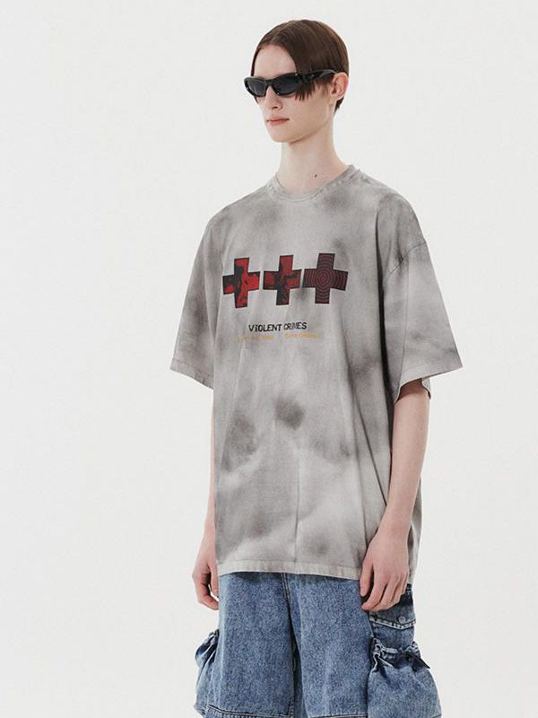 It is an oversized short sleeves t-shirt. The t-shirt is made of quick dry cotton fabric. The t-shirt features sulfur-washed design, double neckline, and graphic print. It is finished using tumble washing and tenter process.- Round neck- Graphic print- Ribbed neck- Dirty washed Acid Wash Graphic Short Sleeve T-shirt, Acid Wash Graphic Design Short Sleeve T-shirt, Faded Short Sleeve T-shirt With Letter Print, Faded T-shirt For Summer Streetwear, Washed Black Short Sleeve Grunge T-shirt, Acid Wash T-shirt With Text Print, Acid Wash Short Sleeve T-shirt With Text Print, Acid Wash Graphic Tee With Graphic Design, Acid Wash Graphic Tee With Design