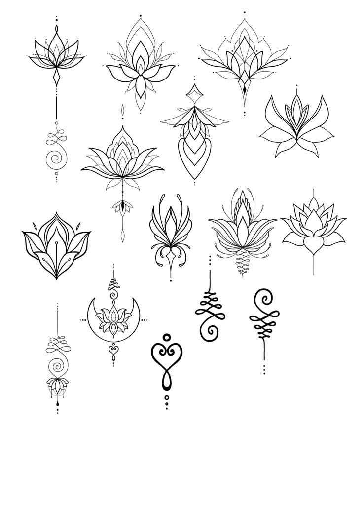 the lotus tattoo design is shown in black and white