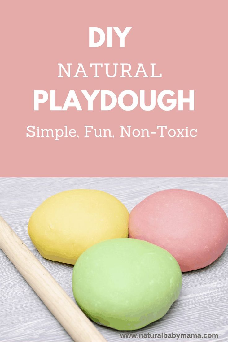 three different colored play doughs next to a rolling pin with the words diy natural playdough simple, fun, non -toxic