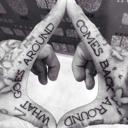 two hands with words written on their palms