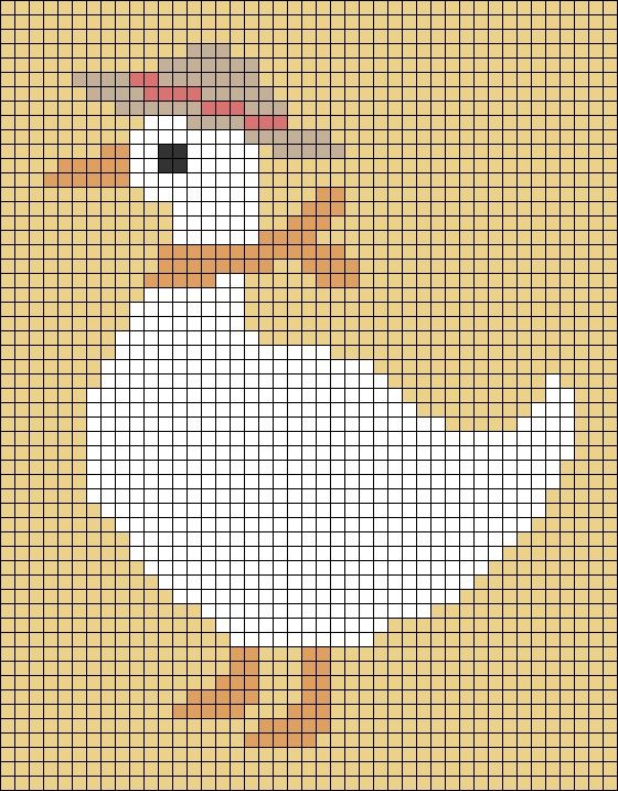 a cross stitch pattern with a duck wearing a hat