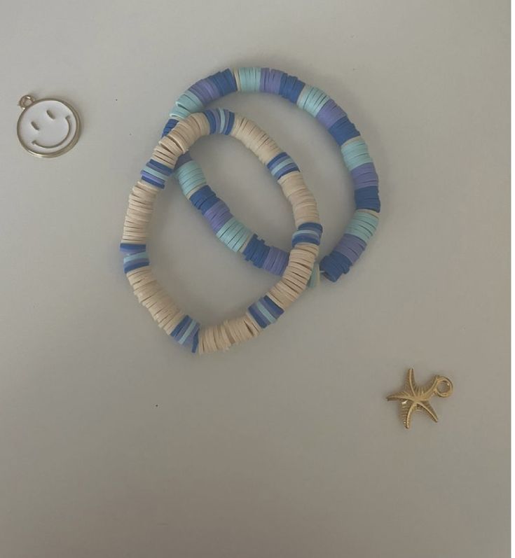 Dream Clay, Bead Bracelet Stack, Make Clay Beads, Themed Bracelets, Small Bead Bracelet, Clay Bead Necklace, Homemade Bracelets, Clay Bead Bracelet, Blue Clay