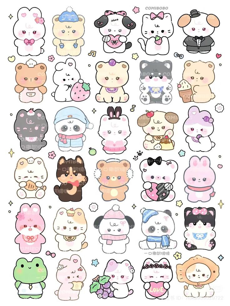 an assortment of stickers with different animals on them, all in pastel colors