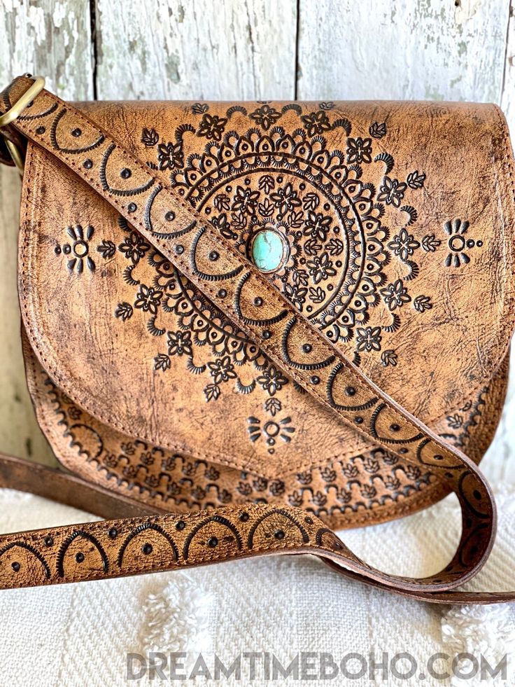 Hand Tooled Mandala Crossbody Leather Bag-Handbags-Dreamtime Boho-Antique Brown-Dreamtime Boho Bohemian Turquoise Rectangular Shoulder Bag, Bohemian Hand-tooled Bags For Everyday Use, Bohemian Hand Tooled Crossbody Bags, Bohemian Hand Tooled Shoulder Bag, Bohemian Hand Tooled Saddle Bag, Bohemian Crossbody Saddle Bag, Leather Bohemian Saddle Bag For Daily Use, Bohemian Leather Saddle Bag For Daily Use, Bohemian Turquoise Shoulder Bag