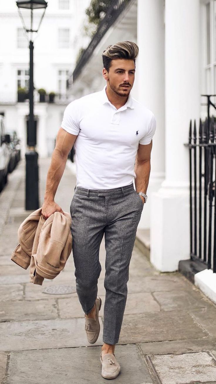 White Polo Shirt Outfit, Business Casual Outfits For Men, Polo Shirt Outfits, Polo Outfit, Herren Style, Mens Summer Outfits, Hipster Man, White Polo Shirt, Outfit Jeans