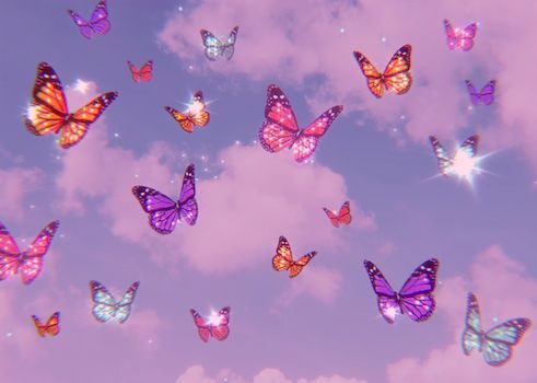 there are many butterflies flying in the sky