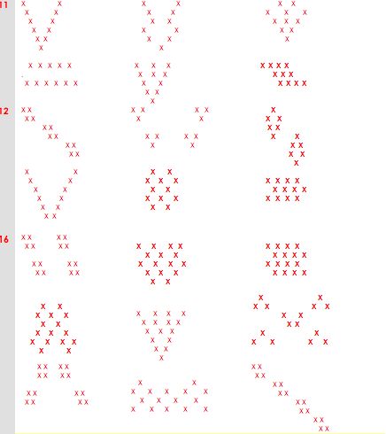 the numbers are arranged in rows and dots