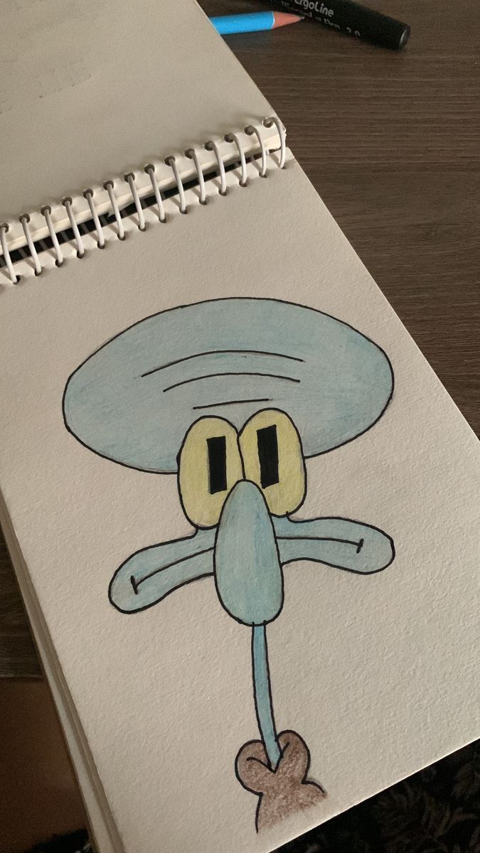 a drawing of a cartoon character wearing a hat