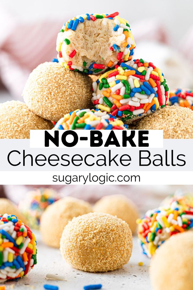 no bake cheesecake balls with sprinkles on top and in the middle