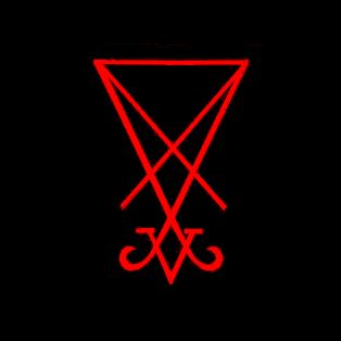 the sigilian symbol is shown in red on a black background, and it appears to be an inverted triangle