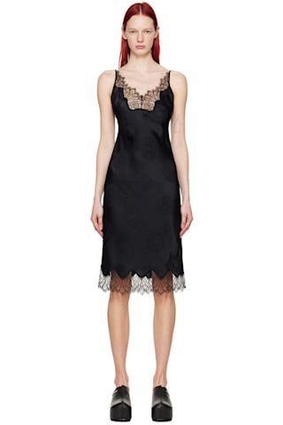 Coperni - Black Cymatics Midi Dress Elegant Lace Slip Dress With V-neck, Elegant Lace V-neck Slip Dress, Formal Silk Dresses With Contrast Lace, Formal Spaghetti Strap Dress With Lace Trim, Formal Dresses With Spaghetti Straps And Lace Trim, Elegant Silk Dress With Contrast Lace, Formal Spaghetti Strap Dress With Contrast Lace, Chic Formal Slip Dress With Lace Trim, Silk Slip Dress With Lace Trim