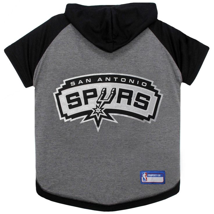 NBA San Antonio Spurs Hooded Pets T-Shirt - XS Hooded Tops With Team Logo For Fans, Hooded Tops With Team Logo For Fan Gear, Hooded Tops For Fan Merchandise, Cotton Hooded Tops For Fan Gear, Hooded Cotton Tops For Sports Season, Hooded Fan Apparel Tops With Team Name, Sportswear Top With Team Logo For Streetwear, Hooded Cotton T-shirt For Sports, Fan Gear Hooded Top With Letter Print