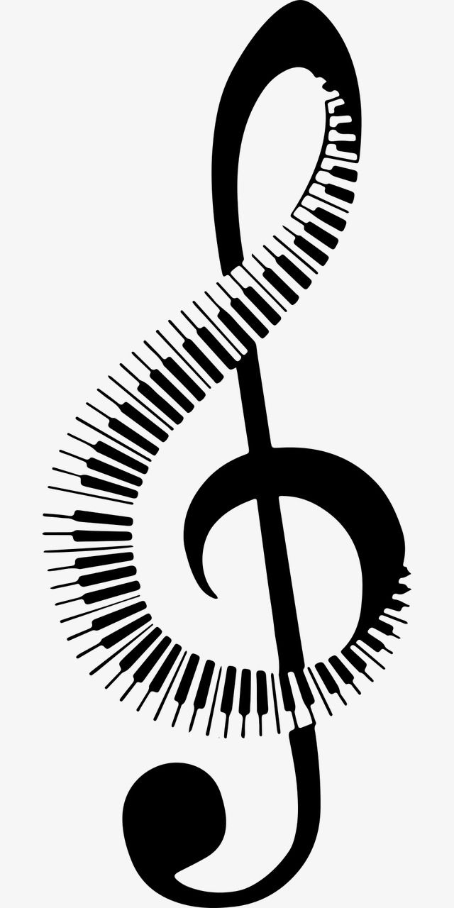 a black and white music note with musical notes