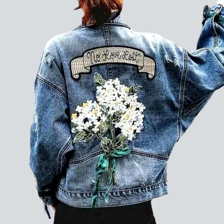 Flower embroidery women's denim jacket online—excellent women's jean jacket from the 2023 Spring-Summer Collection. Urban-trend clothing allows you to focus on your individuality rather than current fashion trends. You may distinguish out by creating your unique style with street fashion gear. Urban-trend will enable you to express yourself in a way that is authentic to who you are and what you stand for. Your clothing choices represent your personality and values. Urban trend may also be used t Embroidered Outerwear For Spring Streetwear, Spring Streetwear Outerwear With Embroidered Patch, Trendy Floral Embroidered Denim Jacket For Spring, Spring Streetwear Denim Jacket, Spring Denim Blue Jacket For Streetwear, Oversized Cotton Denim Jacket For Spring, Spring Embroidered Denim Jacket For Streetwear, Spring Streetwear Outerwear With Embroidered Graphics, Trendy Denim Blue Jacket For Spring