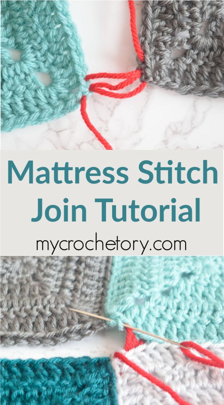 the crochet pattern is shown with text overlay that says, mattress stitch join