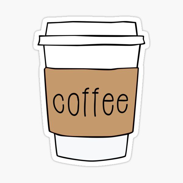 a cup of coffee with the word coffee on it sticker in brown and white