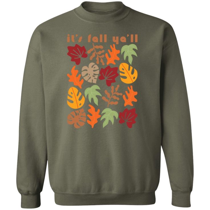 Celebrate Fall and be on trend this season with this cute and unique Its Fall Yall Sweatshirt! This abstract "flower market" inspired Fall Leaves Crewneck is super comfy! Size up for a Trendy Oversized Look! SHIPS FREE! SIZING TIPS: Size up 2-3 sizes from your "usual size" to get the "Oversized" Look! (2 sizes up is most common, and 3 sizes up is more dramatic) For a "relaxed fit" order your "usual size". When in doubt, lay your favorite fitting Sweatshirt flat and measure armpit to armpit and c Green Tops With Plant Print For Fall, Casual Fall Tops With Plant Print, Casual Floral Print Fall T-shirt, Casual Floral Print T-shirt For Fall, Casual Fall T-shirt With Plant Print, Casual T-shirt With Plants Print For Fall, Casual Plants Print T-shirt For Fall, Green Floral Print Fall T-shirt, Green Floral Print T-shirt For Fall