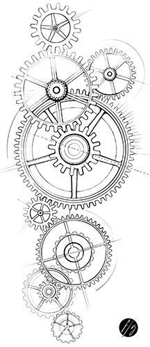 a drawing of gears and wheels on a white background