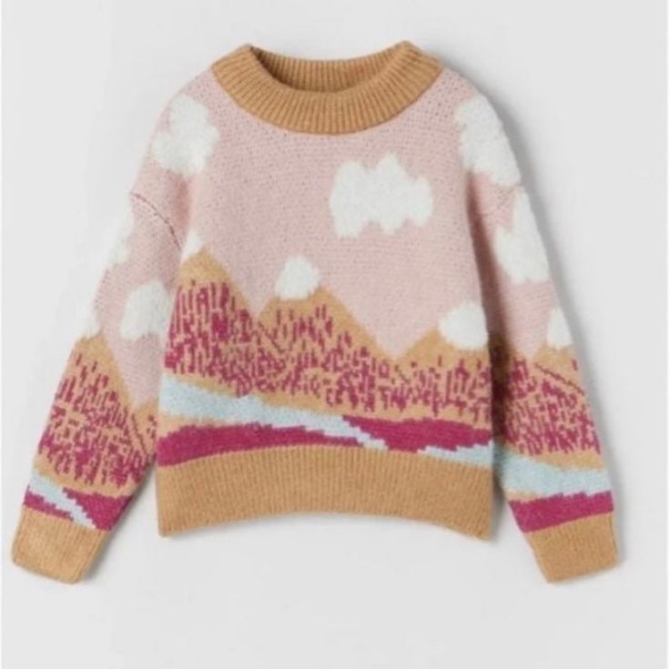 Nwt Zara Adorable Pink Caramel Scenery Sweater. Size 13/14. Smoke Free And Pet Free Home. Playful Cream Winter Sweater, Cute Beige Winter Tops, Pink Fair Isle Pattern Top For Fall, Cute Brown Crew Neck Sweater, Pink Fair Isle Pattern Sweater For Fall, Pink Fair Isle Sweater For Fall, Casual Pink Fair Isle Pattern Tops, Casual Pink Tops With Fair Isle Pattern, Cute Winter Tops By Zara