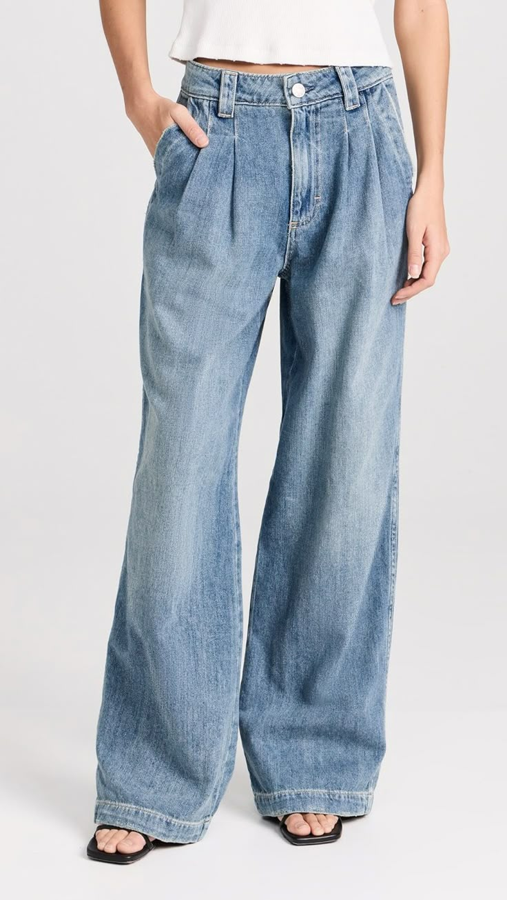 AMO Matilda Trousers | Shopbop Washed Blue Jeans For Fall, Fall Washed Blue Jeans, Denim Bottoms With Zip Fly, Relaxed Fit Jeans With Zip Fly For Work, Denim Blue Jeans With Zip Fly, Washed Blue Cotton Flare Jeans, High Rise Washed Bottoms For Work, Relaxed Fit Full Length Washed Jeans, Casual Cotton Jeans With Button Zip Fly