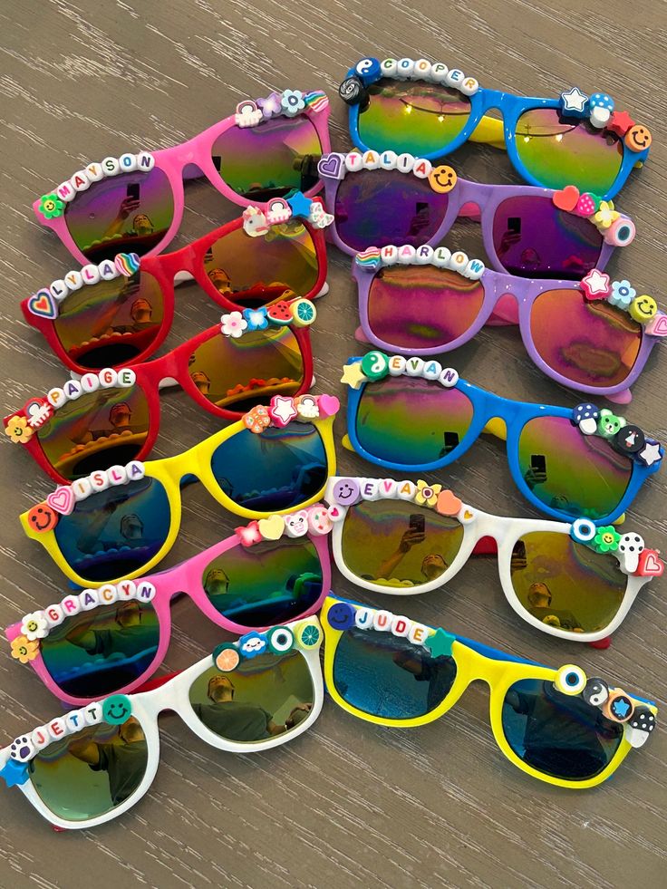 Personalized kids sunglasses, can add any name, color and theme. Kids Sunglasses With Name, Novelty Sunglasses For Summer, Novelty Plastic Sunglasses For Summer, Fun Multicolor Plastic Sunglasses, Playful Multicolor Sunglasses With Gradient Lenses, Playful Multicolor Polarized Sunglasses, Playful Multicolor Tinted Lens Sunglasses, Playful Multicolor Tinted Sunglasses, Fun Multicolor Polarized Sunglasses