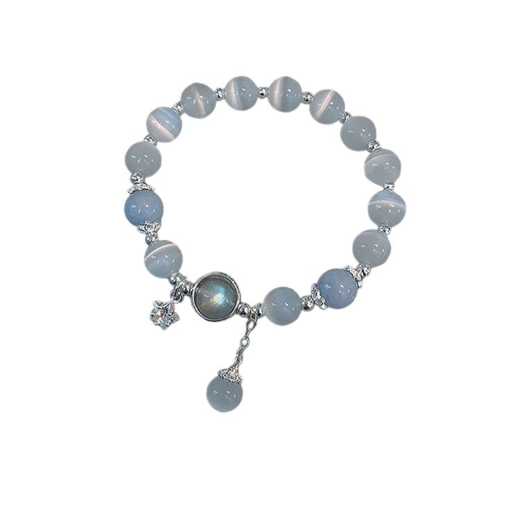 Material: Crystal Casual Silver Round Crystal Bracelet, Casual Light Blue Round Bead Jewelry, Casual Light Blue Round Beaded Jewelry, Casual Silver Crystal Bracelet With Round Beads, Casual Silver Adjustable Crystal Bracelet, Casual Adjustable Silver Crystal Bracelet, Handmade Blue Moonstone Bracelets, Light Blue Adjustable Crystal Bracelet, Adjustable Light Blue Crystal Bracelet