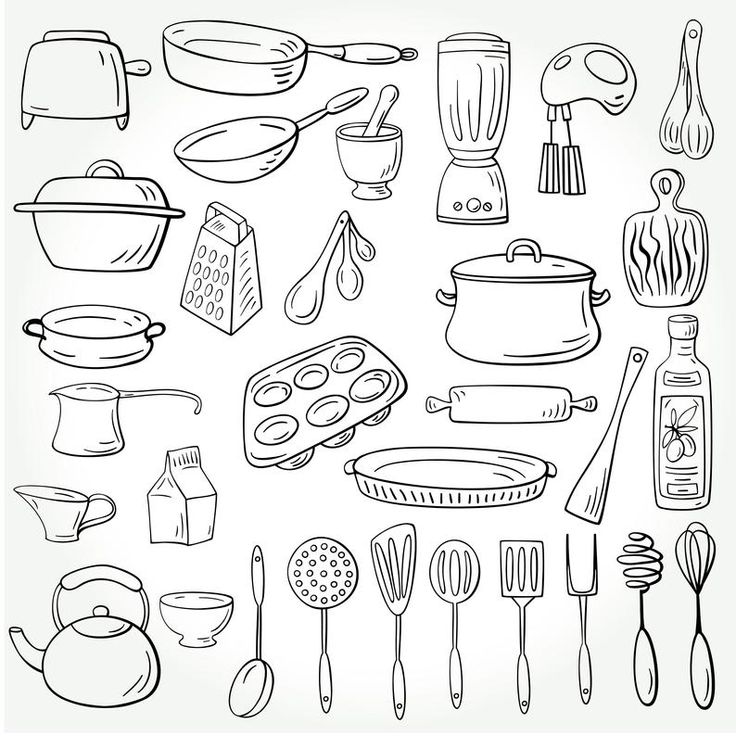 an image of kitchen utensils coloring page