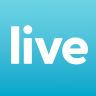 the word live is written in white on a blue background