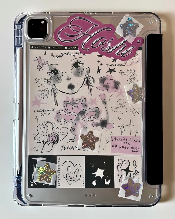 DIY iPad Case Decorating Ipad Case, Clear Ipad Case With Stickers, Decorated Ipad Case, Ipad Case Deco, Ipad Decorations Ideas, Ipad Stickers Case, Ipad Case Stickers Ideas, Ipad Aesthetic Case, Ipad Case Decoration