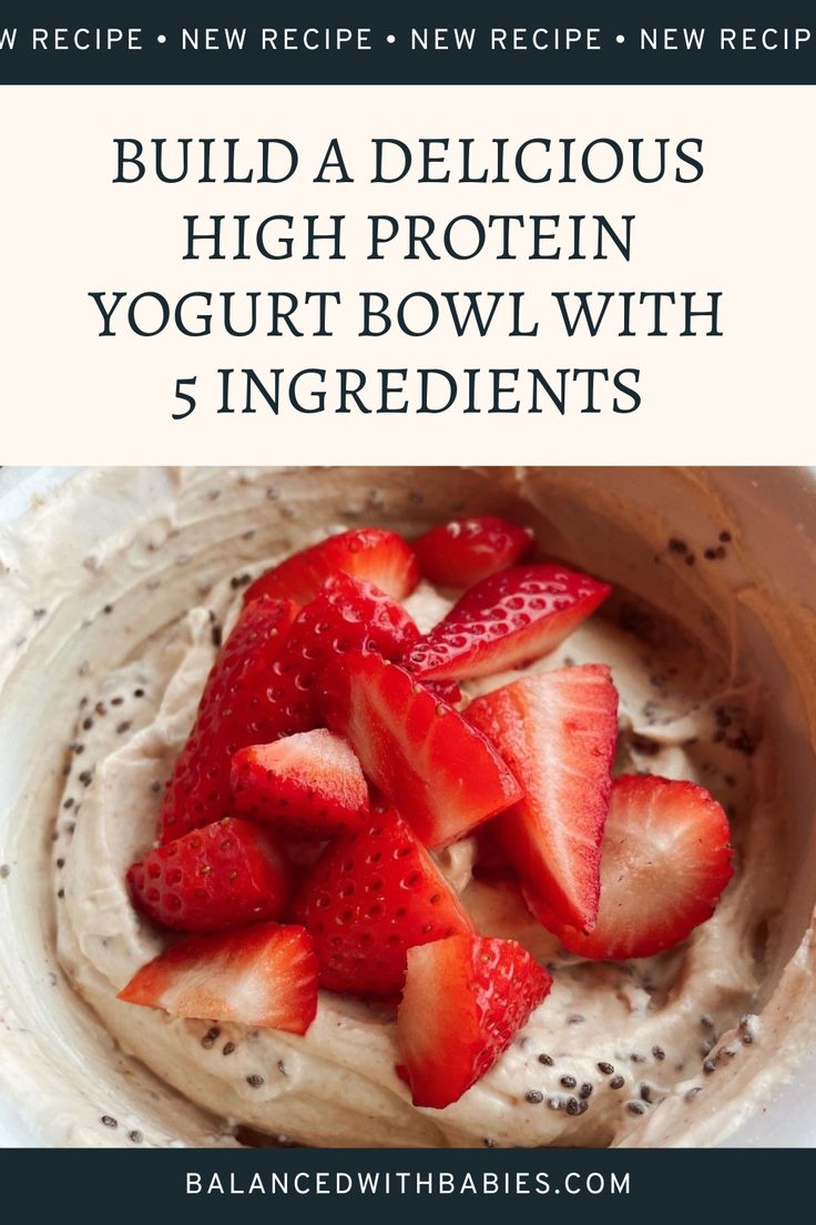 a bowl filled with yogurt, strawberries and chia seeds on top