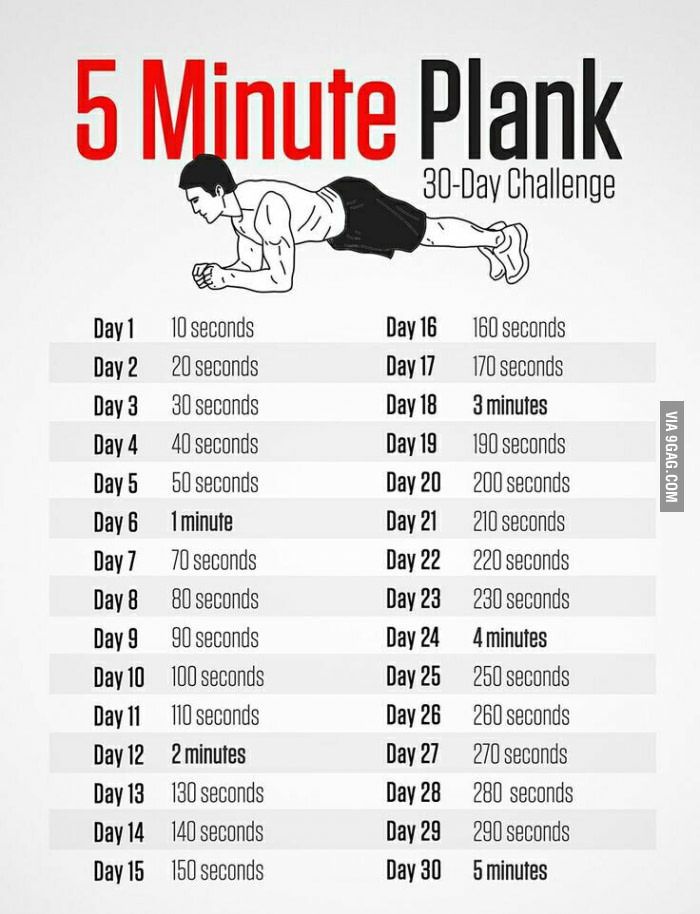 the 5 minute plank workout plan is shown in red and white with an image of a man