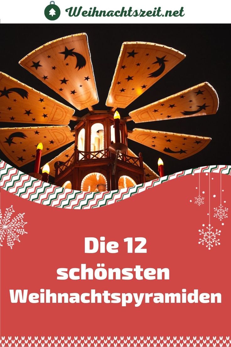 a red and white poster with a windmill in the center, surrounded by snowflakes