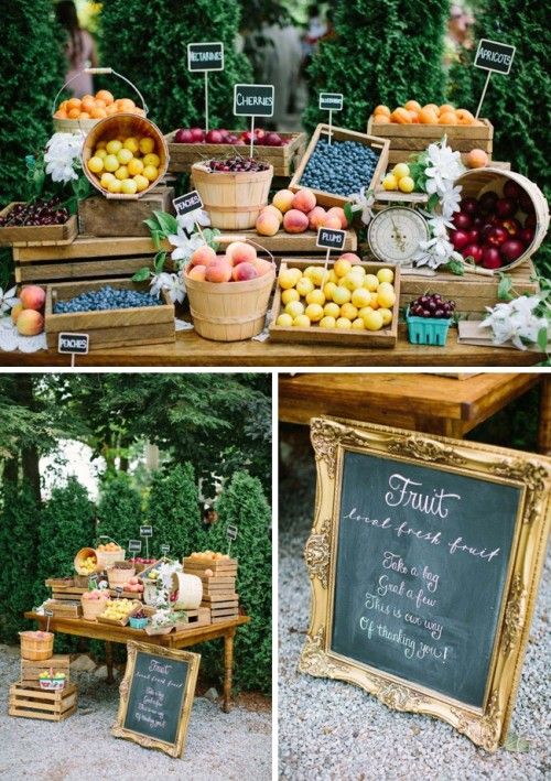 an assortment of fruits and vegetables are on display at a wedding or bridal party