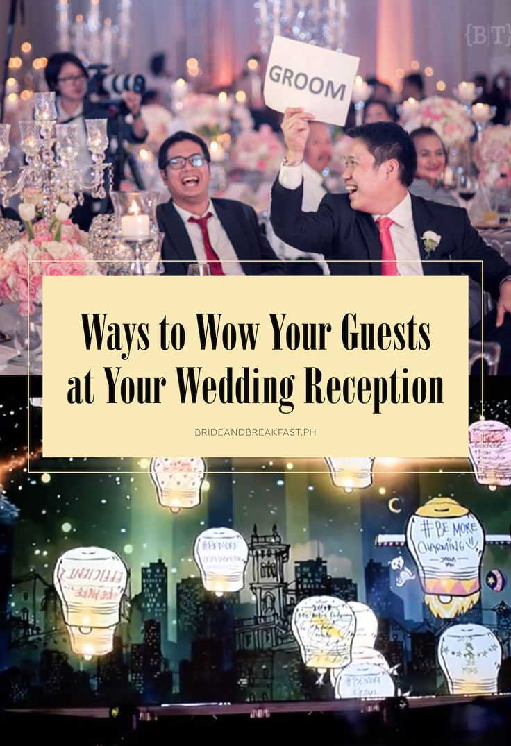 two men in suits and ties holding signs at a wedding reception with the words, ways to wow your guests at your wedding reception