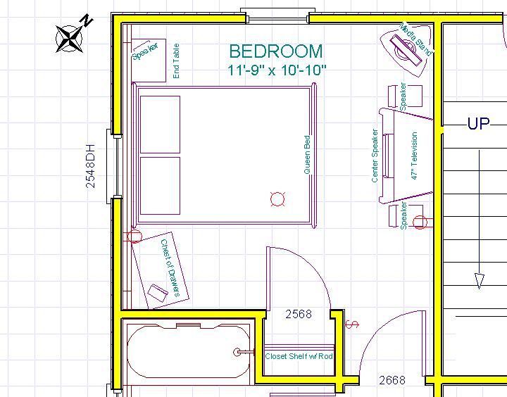 the floor plan for a bedroom and bathroom